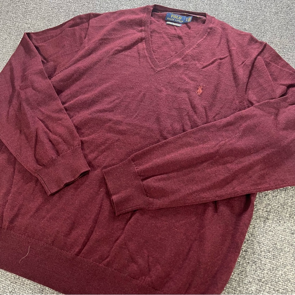 Polo Ralph Lauren Mens Merino Wool Sweatshirt Sweater Size XL Burgundy Preppy